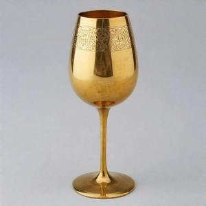 แก้วไวน์ทองเหลืองชุบทองโบราณ สลักลาย งานหล่อทำมือ ของสะสม งานศิลปะแก้ว - Product Image 4