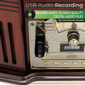 All-in-One Vintage Turntable, 3-Speed Record Player, <b>Bluetooth</b>, CD & Cassette Player, AM/FM Radio, USB Recording - Product Image 5