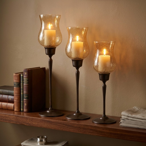 Bronze Metal & Gold Luster Glass | <b>Hurricane</b> <b>Candle</b> Holder | Decorative Votive Stand for Home Table | Wedding Party Decor - Product Image 4