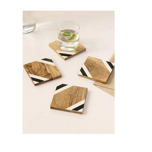 Wood Inlay Square Classic Design Eco-Friendly Insulated <b>Coaster</b> Tray <b>for</b> Teacup Coffee Tea - Product Image 5
