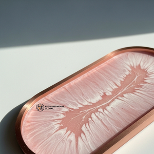 Plateau en résine rose poudré de luxe avec bordure dorée métallique |   Plateau décoratif design - Product Image 4
