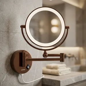 Miroir grossissant double face avec éclairage LED pour le maquillage et la rasage, idéal pour les hôtels, salles de bain, coiffeuses et chambres d'hôtes. - Product Image 2