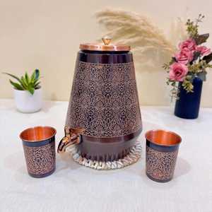 Artisan Meenakari Printed Copper Water Dispenser Paisley Pattern 5 Liter Ayurvedic Metal Tank Traditional Indian Health Pot - Product Image 5