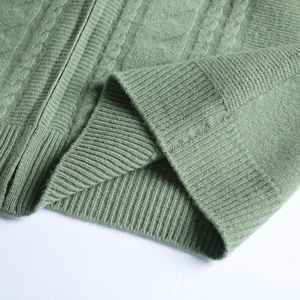 Men's Green Knitted Zipper <b>Cardigan</b> <b>Full</b> Sleeve Solid Color Autumn Sweater 100% Acrylic Regular Fit - Product Image 5