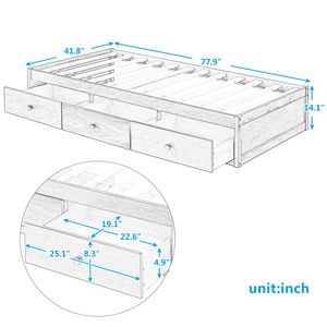 Lit plateforme en bois avec rangement Orisfur, taille double, avec 3 tiroirs, RT Furniture - Product Image 6