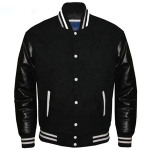Varsity <b>Jacket</b> Varsity Customized Vintage Letterman <b>Men's</b> <b>Jacket</b> Made in Wool With Cowhide Black <b>Leather</b> Sleeves - Product Image 1