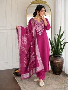 TENNECY Women's Reversible Stretchable Quick Dry Wrinkle Free Chikankari Embroidered <b>Top</b> Plazzo Dupatta for <b>Wedding</b> Party Wear - Product Image 4