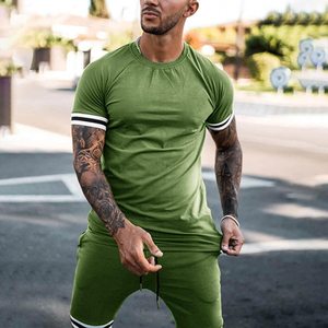 Latest Summer <b>Set</b> Fashion Men's Casual Wear Custom Logo and Size Short <b>Sets</b> Elastic Waist T-shirt And Shorts Solid Color Printed - Product Image 2