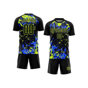 Conjunto de Camiseta y Pantalones Cortos de Fútbol Sublimados Personalizados para Hombre, Cuello en V, Manga Corta, Absorbe la Humedad, Antibacteriano, Protección UV, Poliéster - Product Image 1