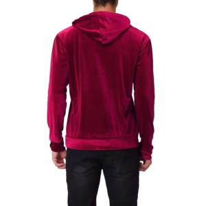 Sweat-shirt à capuche en velours bordeaux pour homme, coupe classique, couleur unie, vêtement décontracté d'hiver, design avec poche, sweat-shirt tricoté - Product Image 4
