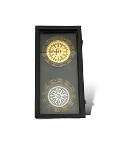 Antique Brass Box Clock Compass Vintage Nautical Coastal Design Quartz Movement Desktop Decor Collectible Gift Tajdaar - Product Image 1