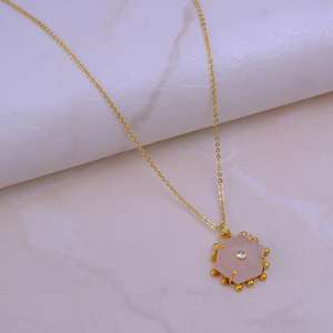 สร้อยคอจี้โรสควอตซ์ธรรมชาติชุบทองเหลือง – เครื่องประดับอัญมณีขายส่งสำหรับผู้หญิง, ผู้จัดจำหน่ายขายส่ง - Product Image 1