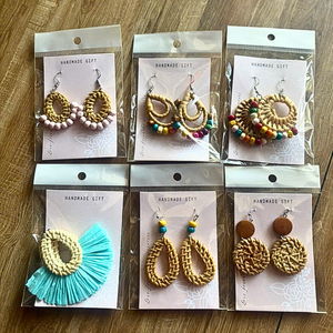 Pendientes de Ratán Tejido Ecológicos, Estilo Boho Vintage, Marca TUYET DUNG, Regalo para Bodas y Festividades, Hechos en Vietnam - Product Image 3