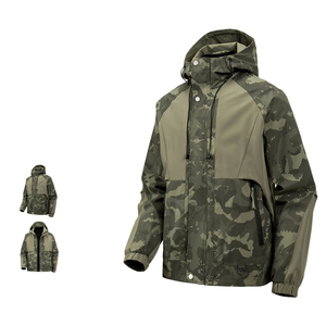 Wholesale Men's <b>Camo</b> Hooded Windbreaker <b>Jacket</b> Mid-Length Water-Resistant Poly Nylon Zip Pockets Adjustable Hem OEM Bulk - Product Image 2