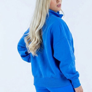 Sudadera Unisex Azul de Forro Polar con Cierre de Cremallera, Corte Holgado, Largo Regular, Color Sólido, Cuello Alto, Estilo Casual, Tejido de Punto, para Otoño - Product Image 5