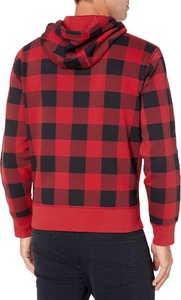 <b>Men</b> <b>Red</b> Plaid Hooded Zip-Up <b>Sweatshirt</b> Regular Fit Casual With Pockets Flannel Material Autumn Wear - Product Image 3