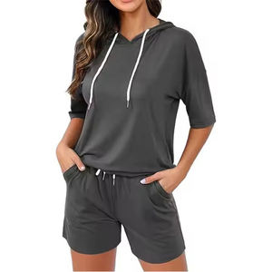 Nouvel ensemble 2 pièces tendance pour femme, T-shirt 100 % coton et short au-dessus du genou, dentelle, maille, boutons, décontracté, écologique, Twin Sets 2026 - Product Image 1