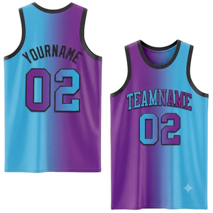 Maillot de basketball personnalisé léger et tendance, sublimation dégradée bleu ciel et violet, respirant, séchage rapide, coupe classique, vente en gros - Product Image 1