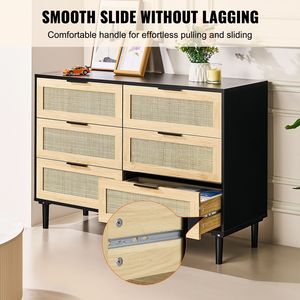 Cassettiera in Rattan a 6 Cassetti, Organizzatore Moderno in Rattan Naturale, Cassettiera in Legno a 6 Cassetti Stile Boho per Seminterrato - Product Image 6