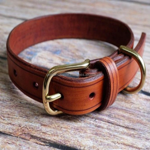 Collier de chien en cuir à pli unique de haute qualité de couleur marron foncé avec matériel et anneau en laiton lourd au prix de gros d'usine - Product Image 5