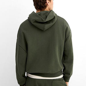 <b>Men's</b> Olive Green <b>Hooded</b> Sweatshirt Oversized Fit Solid Color Casual Cotton Pullover Autumn Wear - Product Image 2