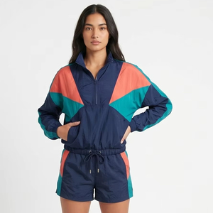 Conjunto de Chaqueta Corta con Cremallera y Pantalones Cortos con Cordón para Mujer, Conjunto Impermeable para Lluvia - Product Image 1