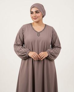 Modest Plus Size Maxi Abaya Women <b>Long</b> Sleeve V Neck Solid Color Embroidered Polyester <b>Dress</b> Daily Wear Middle East Style - Product Image 1