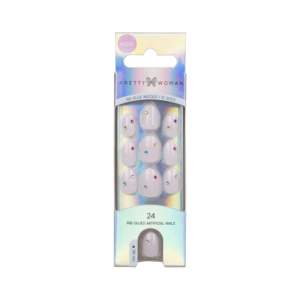 Uñas Postizas Certificadas MSDS, 24 Piezas, Diseño de Dibujos Animados con Pedrería, Forma de Almendra, Material ABS, Longitud Media, con Estampado Dorado - Product Image 4