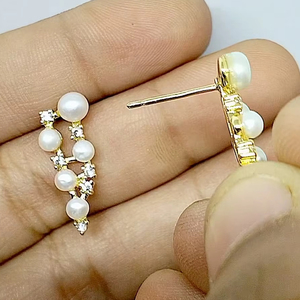 Luxury Freshwater Pearl Drop <b>Earrings</b> <b>Gold</b> Plated <b>Dangle</b> <b>Earrings</b> for Women Elegant Bridal Party Jewelry - Product Image 3
