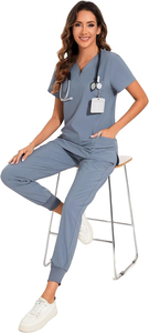 OEM Customized Work wear Comfortable Uniform Breathable Scrub Suits Women's V-Neck Medical Scrubs Nylon Spandex Hospital - Product Image 6