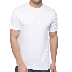 เสื้อยืดแขนสั้นผ้าโพลีเอสเตอร์ถักแบบเรียบสั่งทำได้ 100% ขายส่งสำหรับผู้ชาย พิมพ์แบรนด์ตามสั่ง ไซส์ใหญ่ สีขาวล้วน - Product Image 3