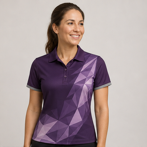 Custom Deep <b>Purple</b> Faceted Polygon Womens <b>Polo</b> <b>Shirt</b> Quick Dry Breathable Short Sleeve Golf Team Uniform WPS-0854 - Product Image 4