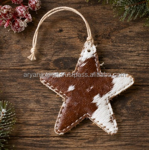 Custom Genuine Cowhide Leather Star Hanging <b>Ornament</b> Rustic Farmhouse Christmas <b>Tree</b> Decor Small Size 2-4 Inch <b>Tree</b> <b>Ornaments</b> - Product Image 2