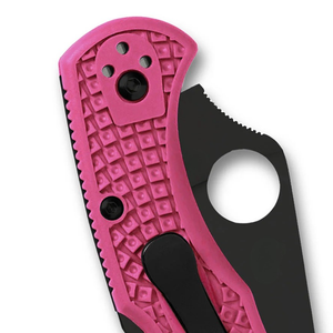 Navajas plegables con mango rosa, hoja negra de filo liso, orificio redondo para el pulgar, agarre texturizado y clip portátil para cinturón - Product Image 6
