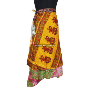 Skirts Vintage 2 Layer Silk Sari Magic <b>Wrap</b> Around Skirts <b>Sarong</b> Party Wear Recycled Reversible Silk Sari Indian Recycled Magic - Product Image 1