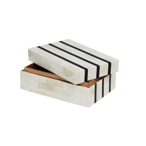 Caja de Joyería Rectangular Hecha a Mano con Hueso, Ecológica, con Tapa, Diseño Moderno Tejido Azul y Blanco, Contenedor de Almacenamiento con Capacidad de 0-1L - Product Image 3