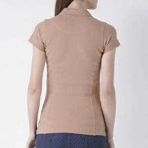 Polo de punto liso para mujer, manga tres cuartos, top informal, color marrón - Product Image 4