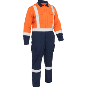 Combinaison de travail haute visibilité orange marine pour homme avec bandes réfléchissantes - Product Image 1