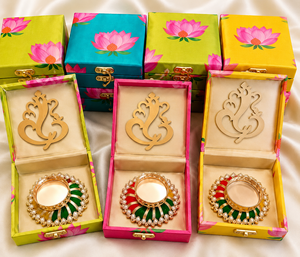 Boîte cadeau Ganesha Diya en argent germain - Cadeau pour festival religieux de Jaipurios, Rajasthan - Product Image 1