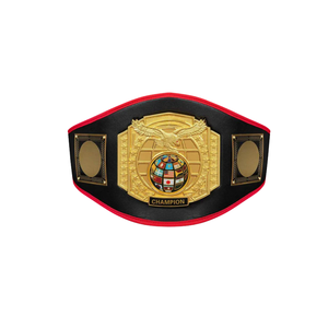 Ceinture de champion en or avec design globe, sangle noire et rouge, qualité supérieure, personnalisable, titre de lutte - Product Image 1