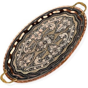 Bandeja de Servir Decorativa Estilo Vintage Marroquí con Acabado Dorado Envejecido y Borde Azul, Diseño Central Ornamentado para Decoración del Hogar, Precio Bajo - Product Image 2