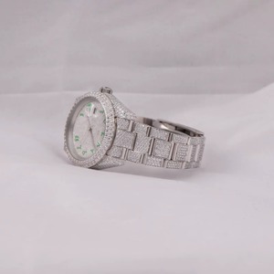 Montre de luxe à quartz, boîtier carré, pour homme et femme, plaqué blanc, clarté VVS, cadran romain entièrement serti, bracelet en acier inoxydable, alliage - Product Image 5