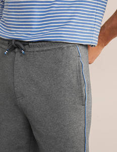Pantalones Cortos Bermuda de Algodón Gris para Hombre con Raya Lateral Azul, Cintura con Cordón, Ropa Deportiva Informal - Product Image 5