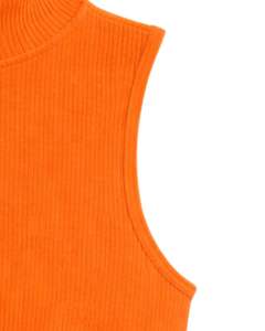Débardeur court côtelé orange personnalisé à col montant sans manches pour femme, coupe ajustée, extensible, décontracté, mode estivale, basique - Product Image 6