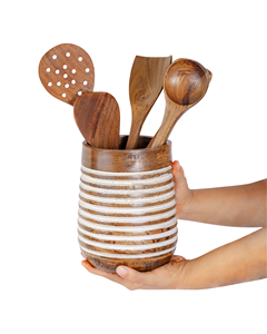 Porte-ustensiles en bois fait main personnalisé, minimaliste, blanc, pour cuisine, style bohème, organisateur de spatules, vente en gros - Product Image 4