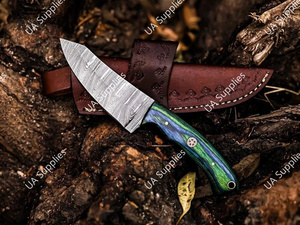 Couteau de survie EDC artisanal en acier Damas, pointe tombante, lame pleine, biseautée, ultra-affûtée, pour camping, chasse, extérieur, vente en gros OEM/ODM - Product Image 3
