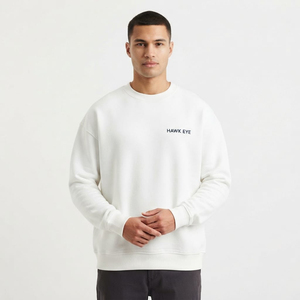 Sweat-shirt surdimensionné pour homme en molleton de coton, coupe décontractée à épaules tombantes, couleur unie blanc - Product Image 2