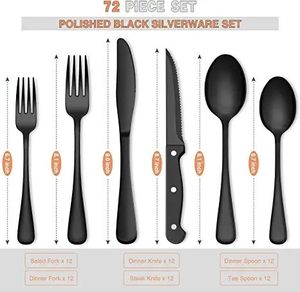 Ensemble de couverts en acier inoxydable de qualité alimentaire, couteaux à steak, ensemble de couverts noirs, collection de couverts de luxe - Product Image 2