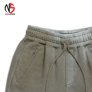 Shorts décontractés pour hommes à taille mi-haute avec cordon de serrage, en toile de coton polyester 300g, délavé à l'acide, style vintage, avec logo personnalisé, séchage rapide - Product Image 6
