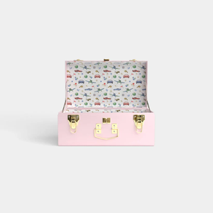 Aesthetic Pink Rectangular Metal <b>Storage</b> Trunk Box With Lid Printed Interior Classic Design For Organizing Sundries - Product Image 1
